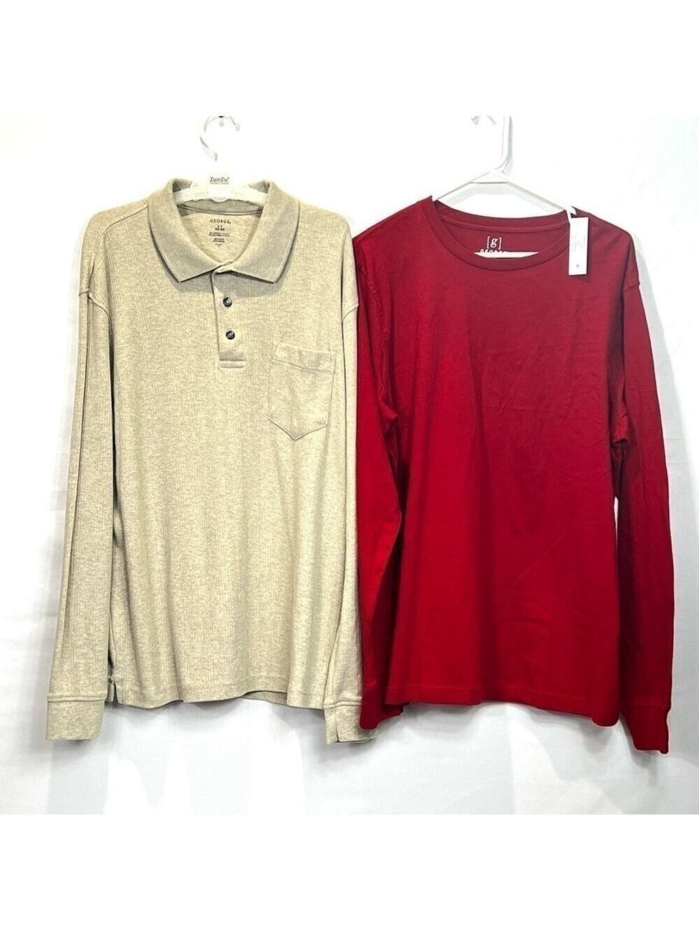 George 2 pieces Mens Long Sleeve Polo Pullover and Long Sleeve Shirt Size L